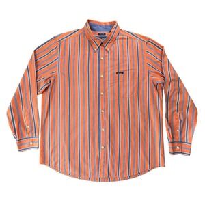 Chaps L/S Easy Care Button Down Mens Size XL Orange Blue and White Striped
